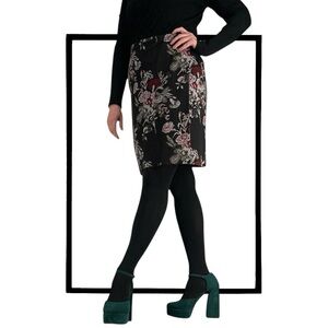 J. JILL / Black & Red Pixel Floral Wrap Skirt / Small